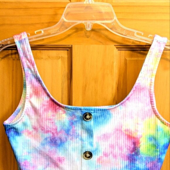 Women's SHEIN Ribbed Knit Crop Top Tank Top Pink/Blue/White Tie Dye Size Small - Picture 2 of 9